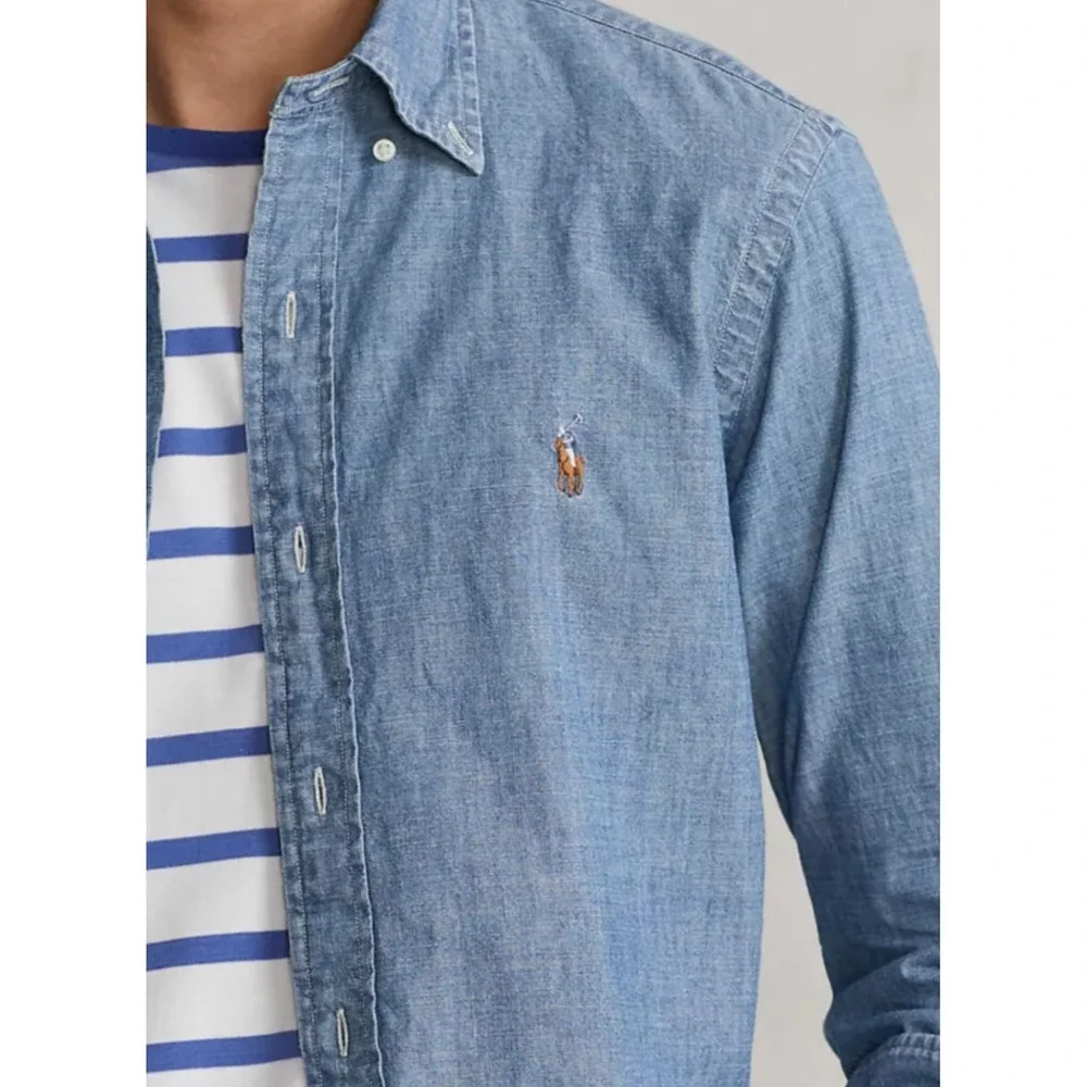NWT Ralph Lauren Polo Long Sleeve Button Down‎ Shirt Top Blue Chambray Denim XXL